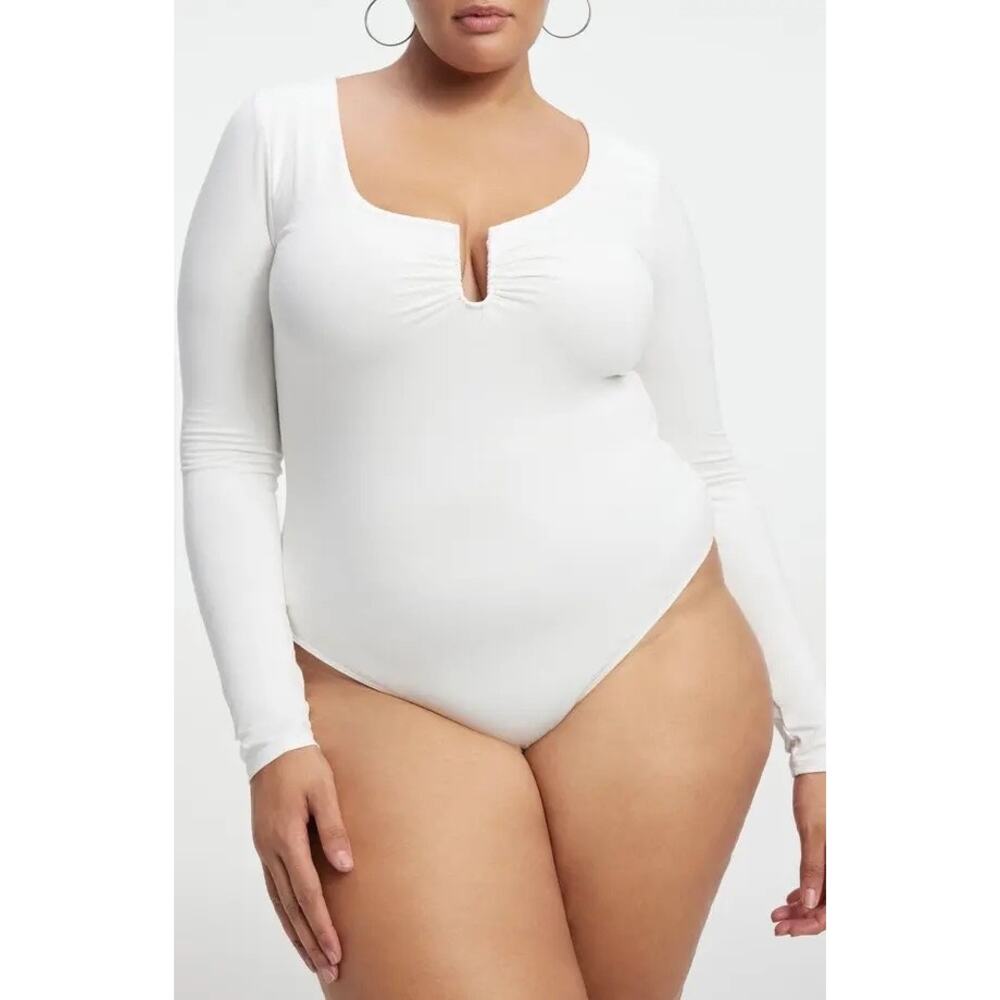 Good American Ivory White U-Ring Scoop Neck Long Sleeve Bodysuit Size 3XL